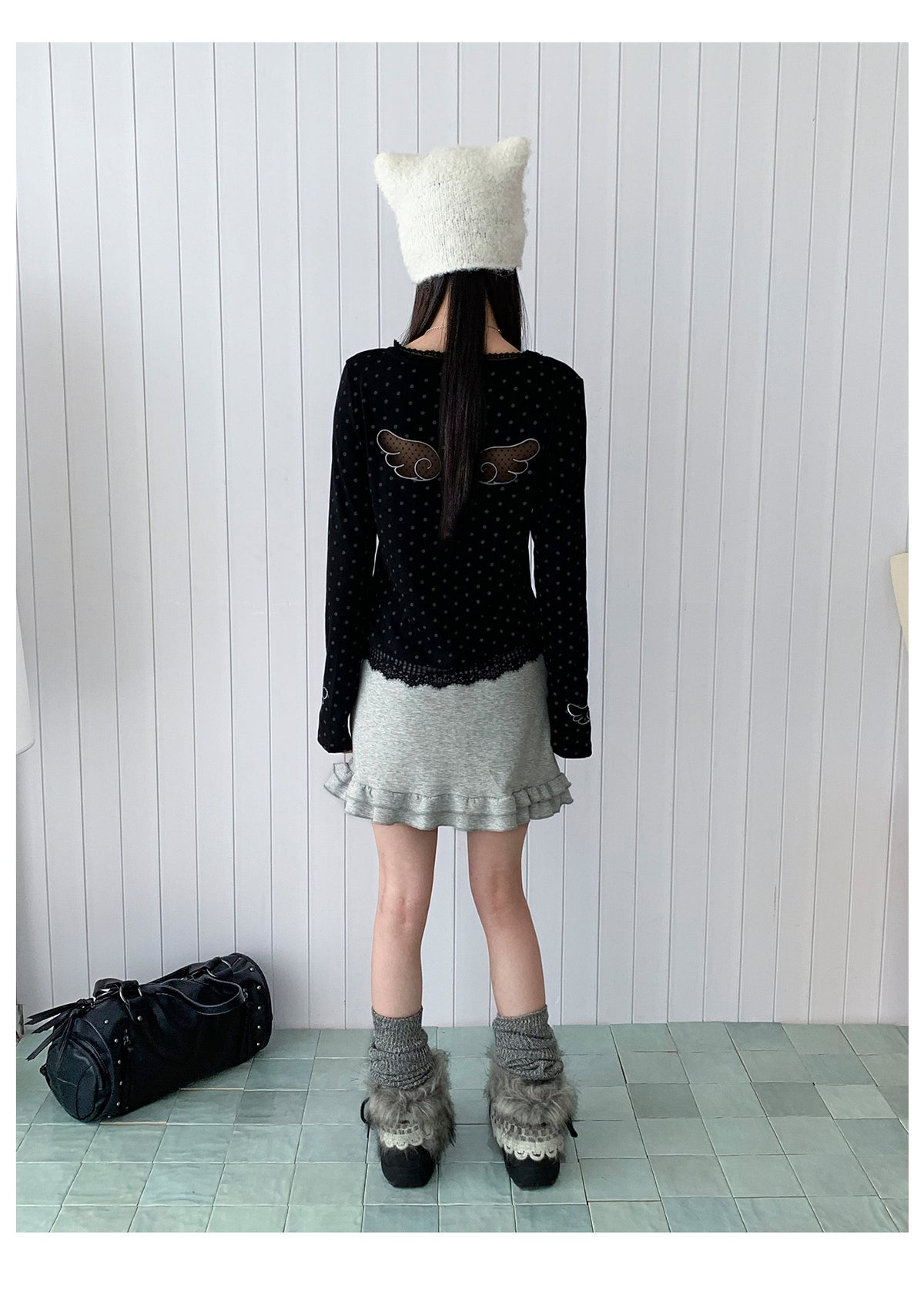 Heart Pulse Drawstring Ruffle Mini Skirt