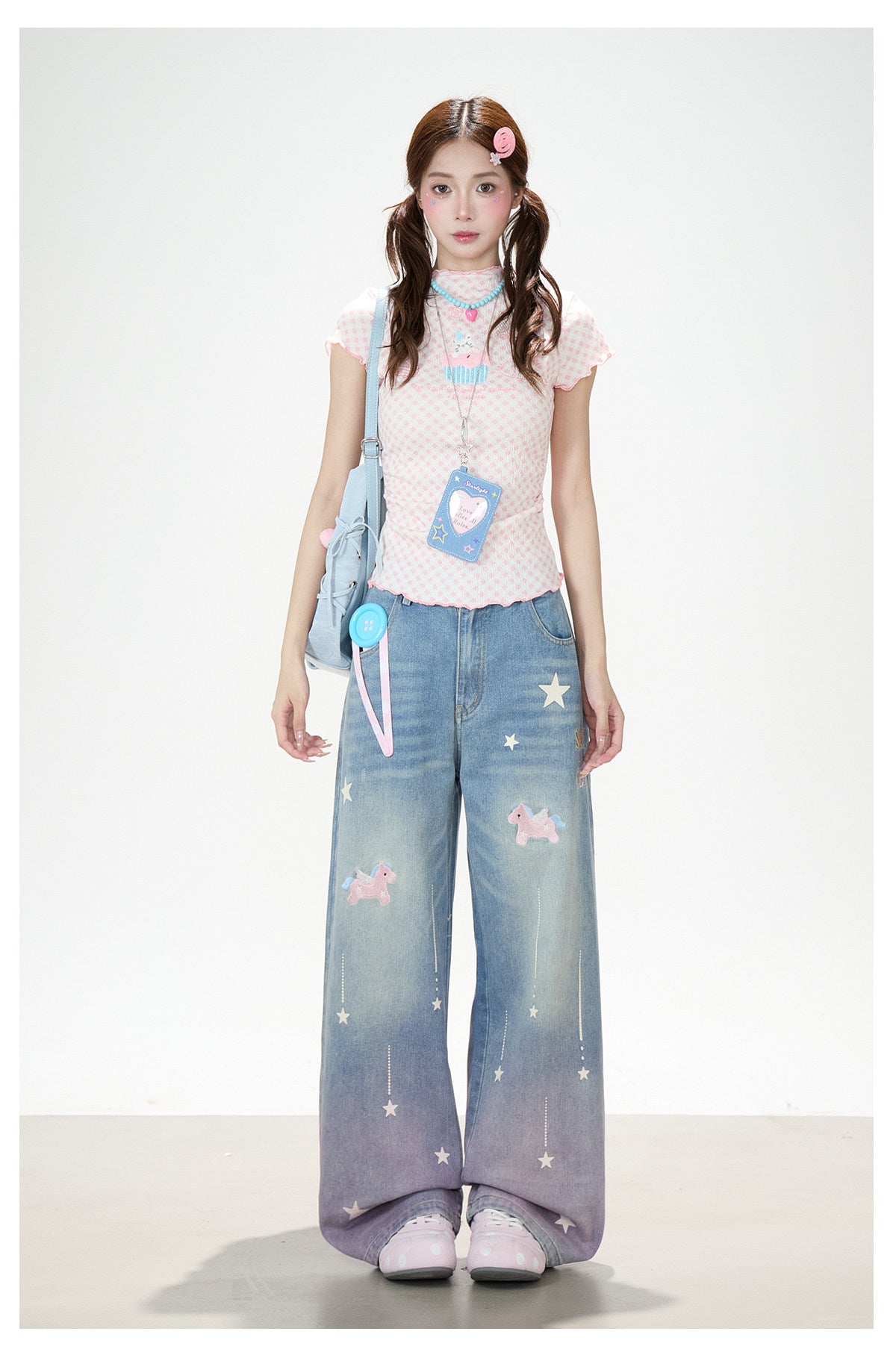 Dreamy Unicorn Star Washed Wide-Leg Jeans