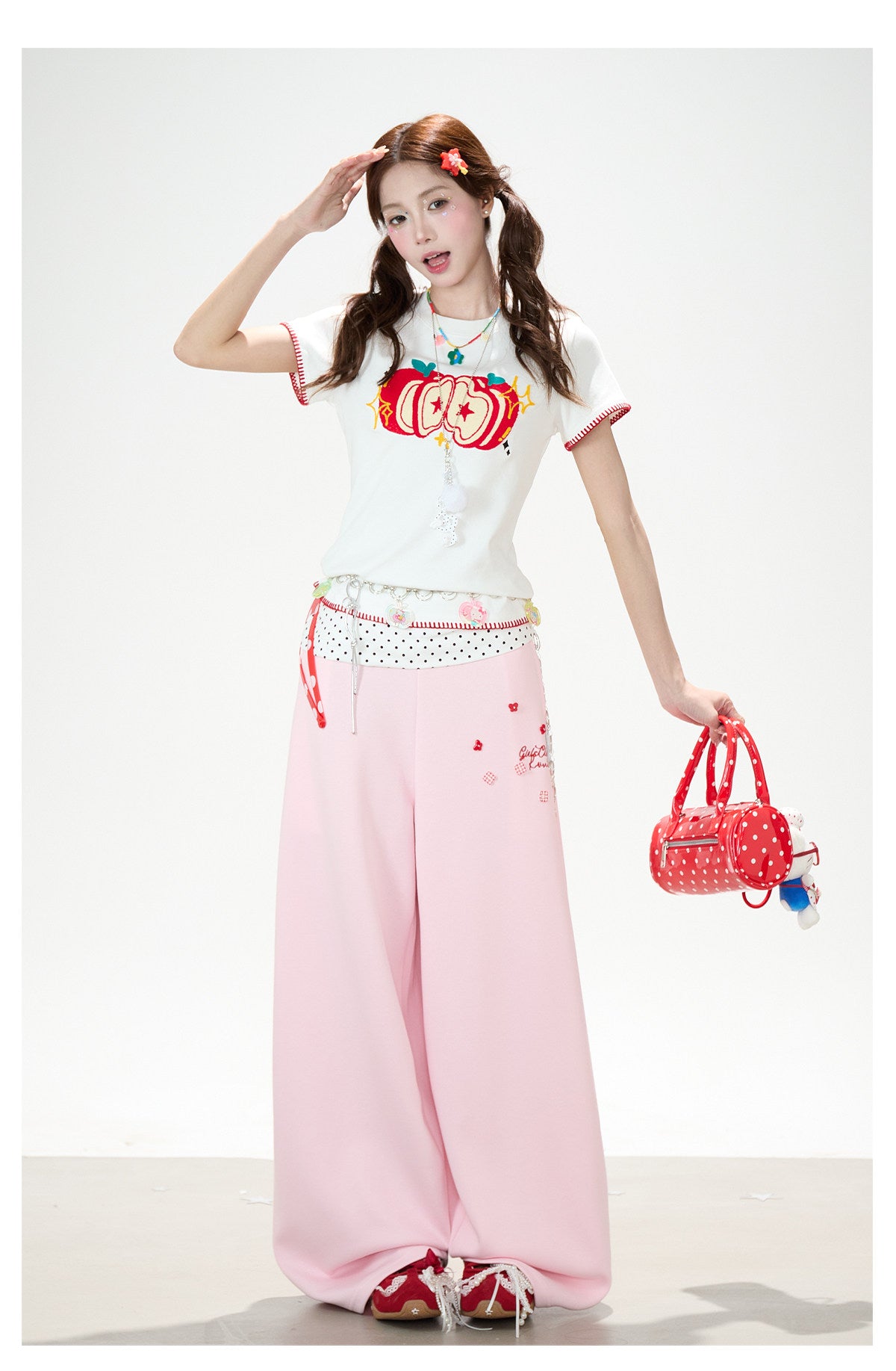 Apple Star Graphic Baby Tee & Denim Bermuda Pants