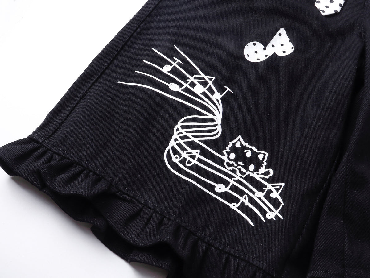 Music Cat Ruffle Capri Jeans with Star Belt