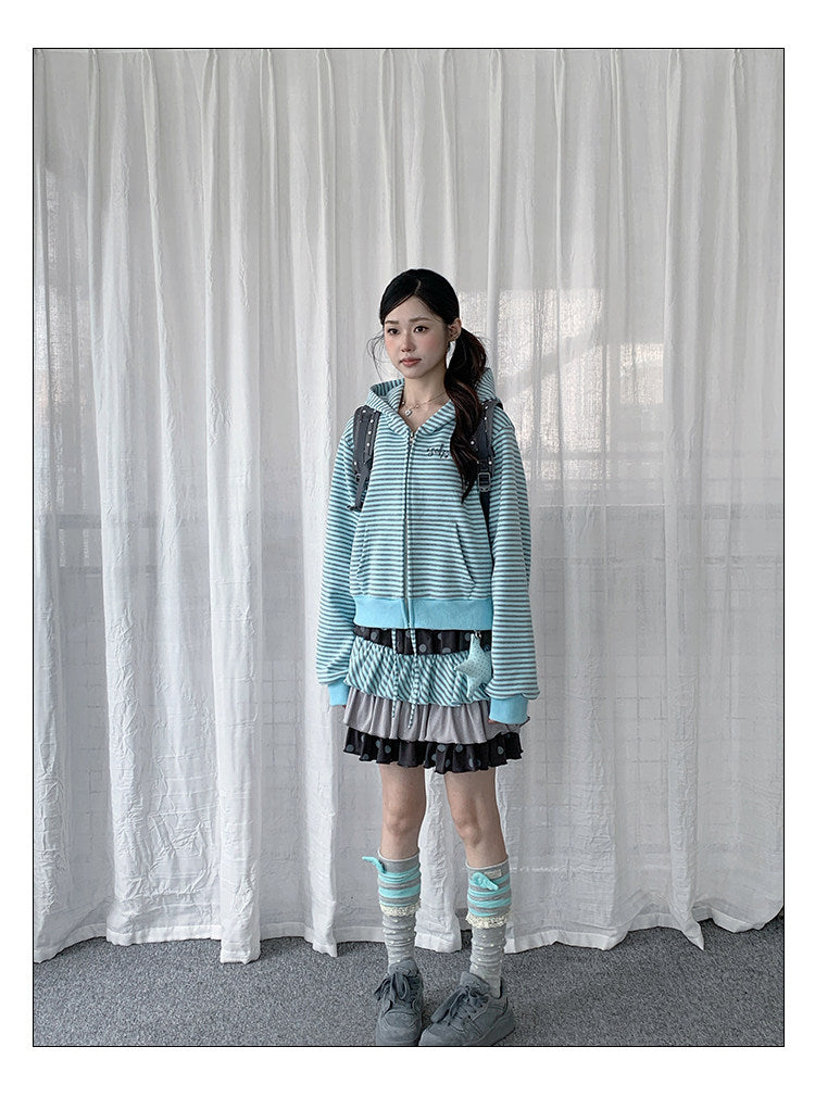 Polka Dot Stripe Tiered Mini Skirt
