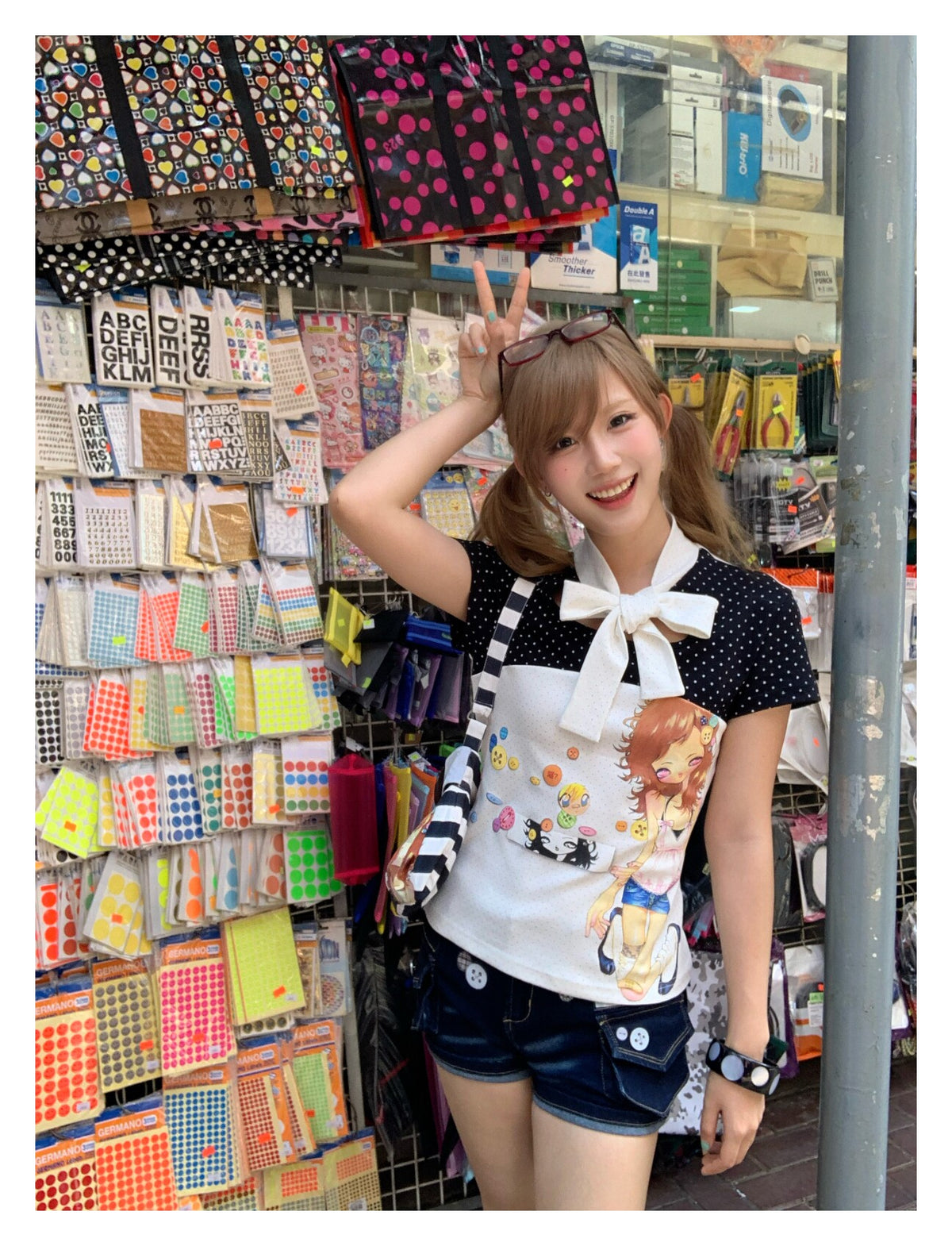 Polka Dot Bow-Tie Graphic Fitted Tee
