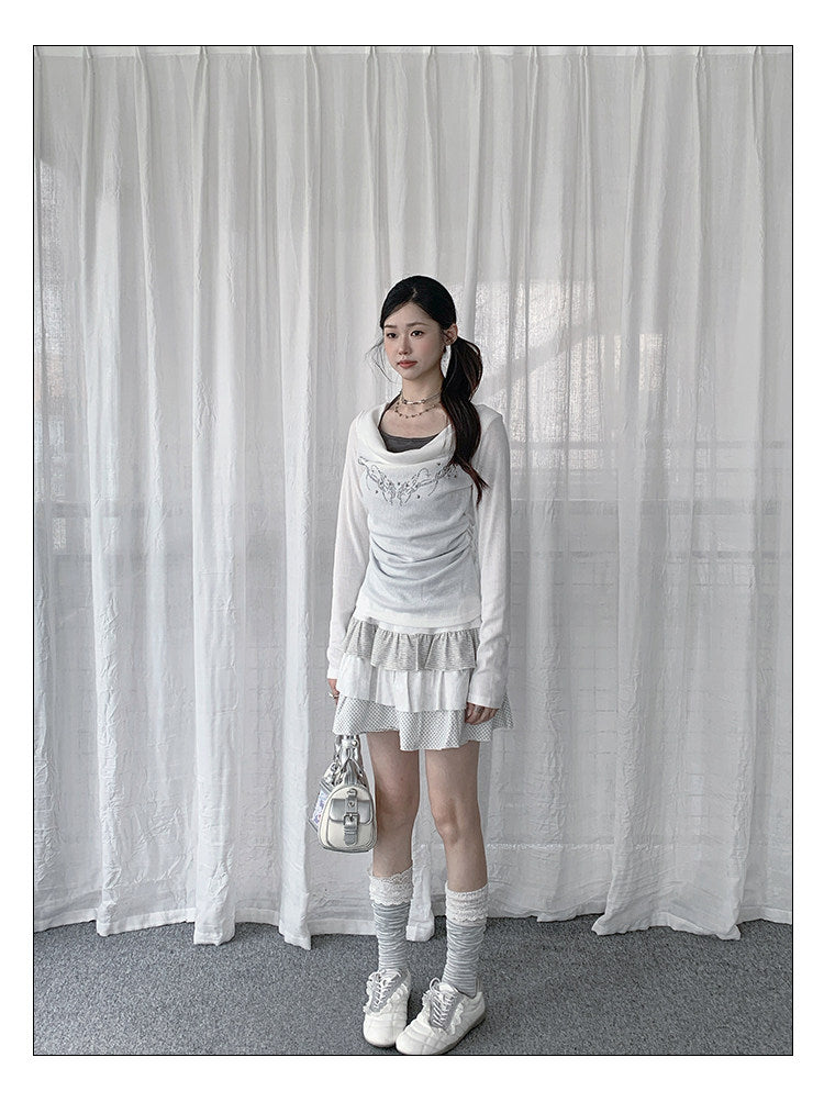 Rhinestone Cowl-Neck Layered Long Sleeve Top