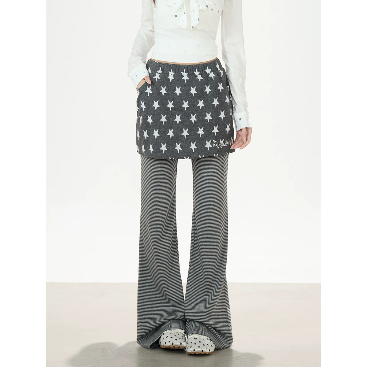 Star Skirt-Layer Stripe Flared Pants