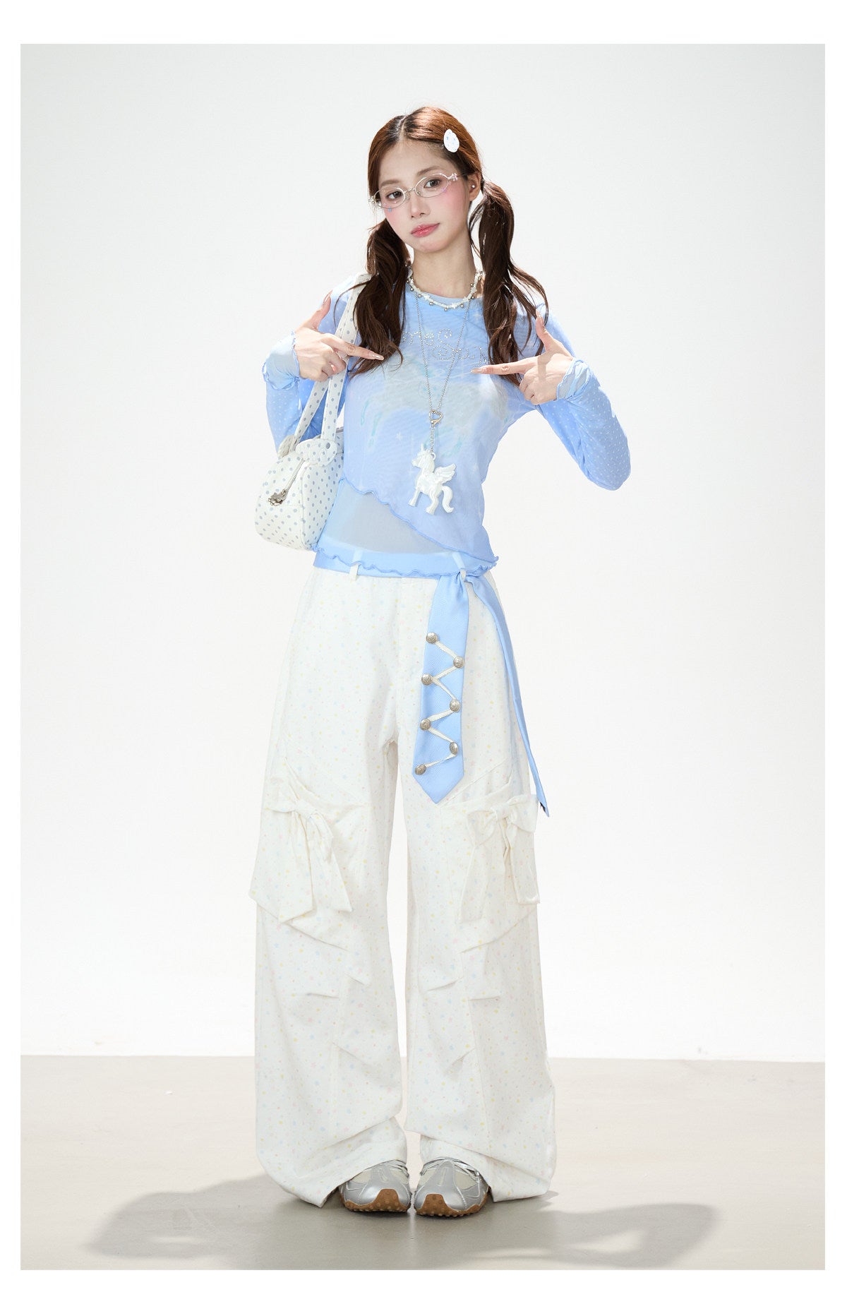 Dreamy Unicorn Mesh Long Sleeve Top & Soft Wide-Leg Pants