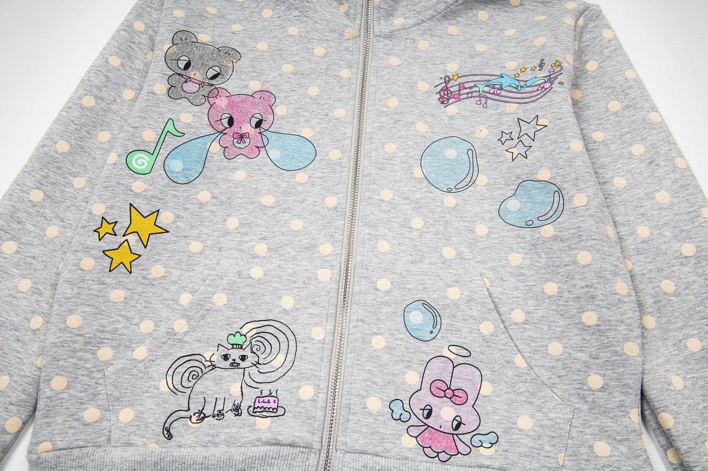 Pastel Doodle Polka Dot Cropped Zip Hoodie