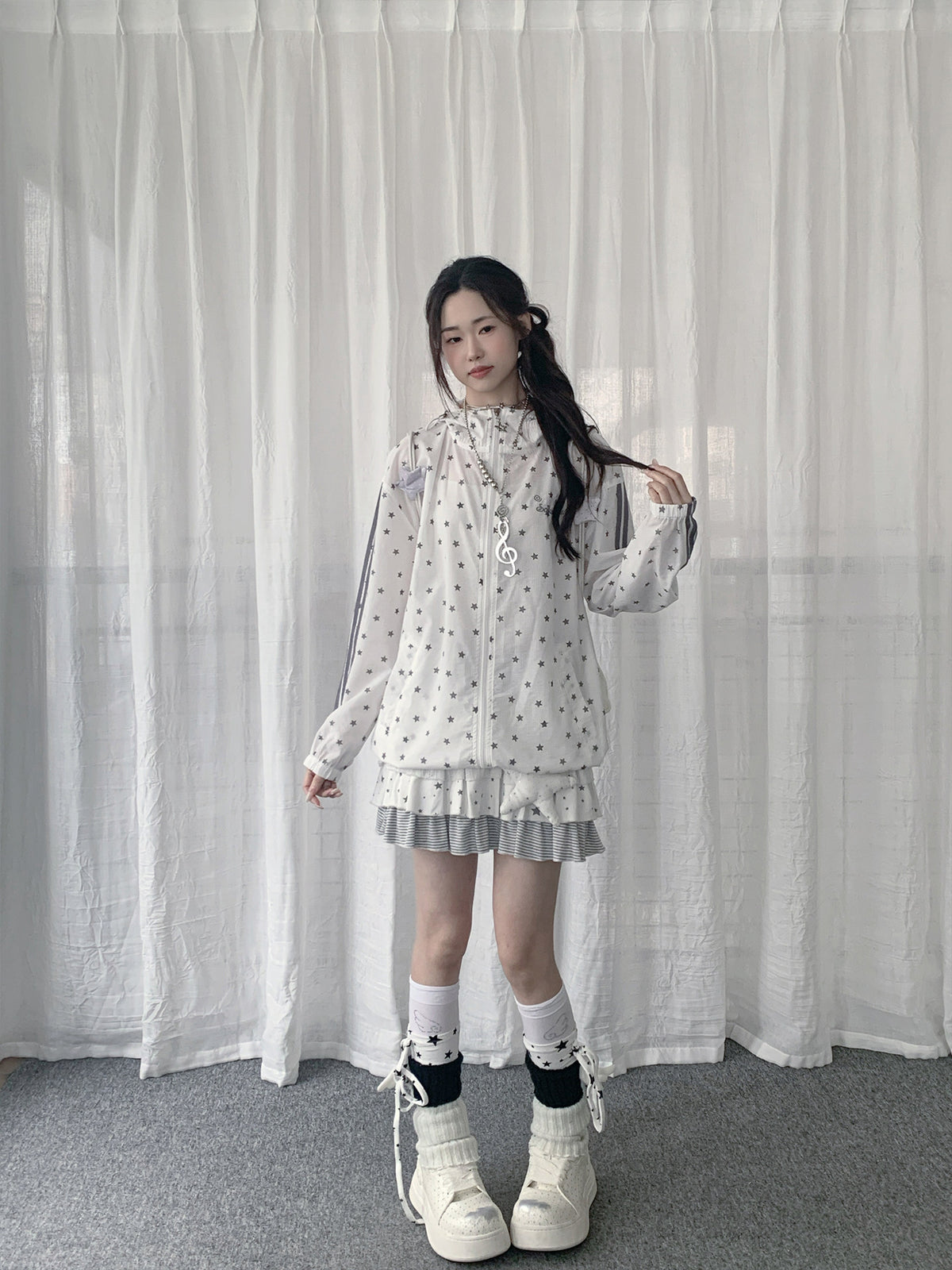 Star Print Lightweight Hooded Jacket