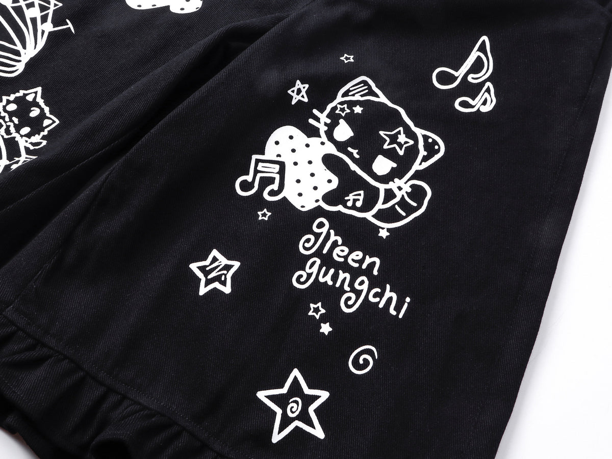 Music Cat Ruffle Capri Jeans with Star Belt