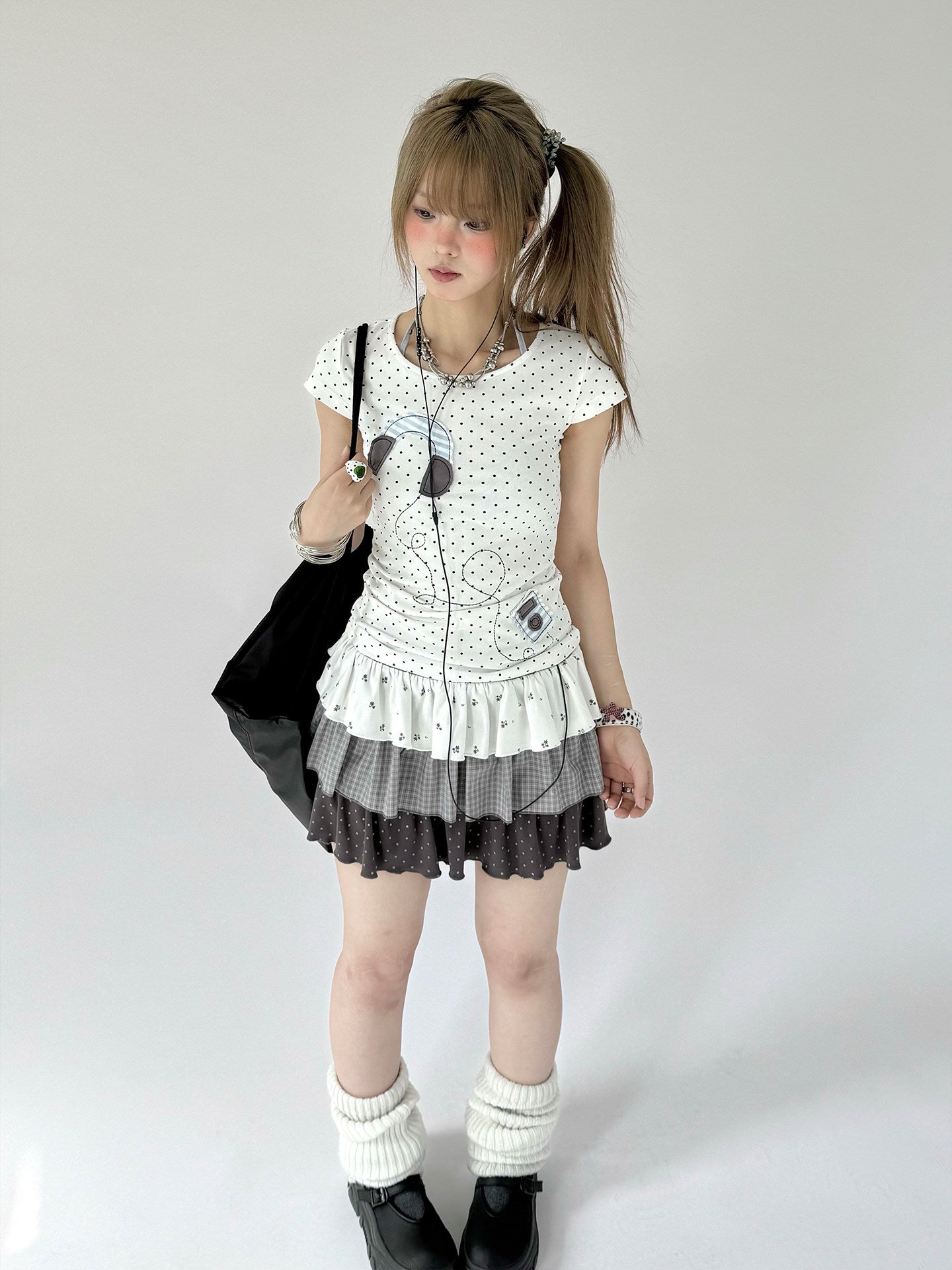 Floral Plaid Tiered Low-Rise Mini Skirt