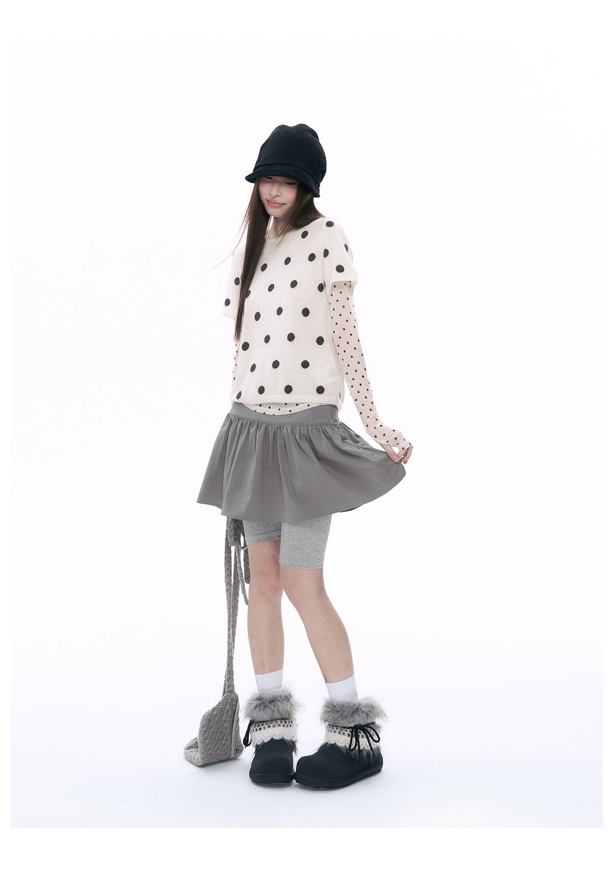 Polka Dot Wool-Blend Short Sleeve Knit Top