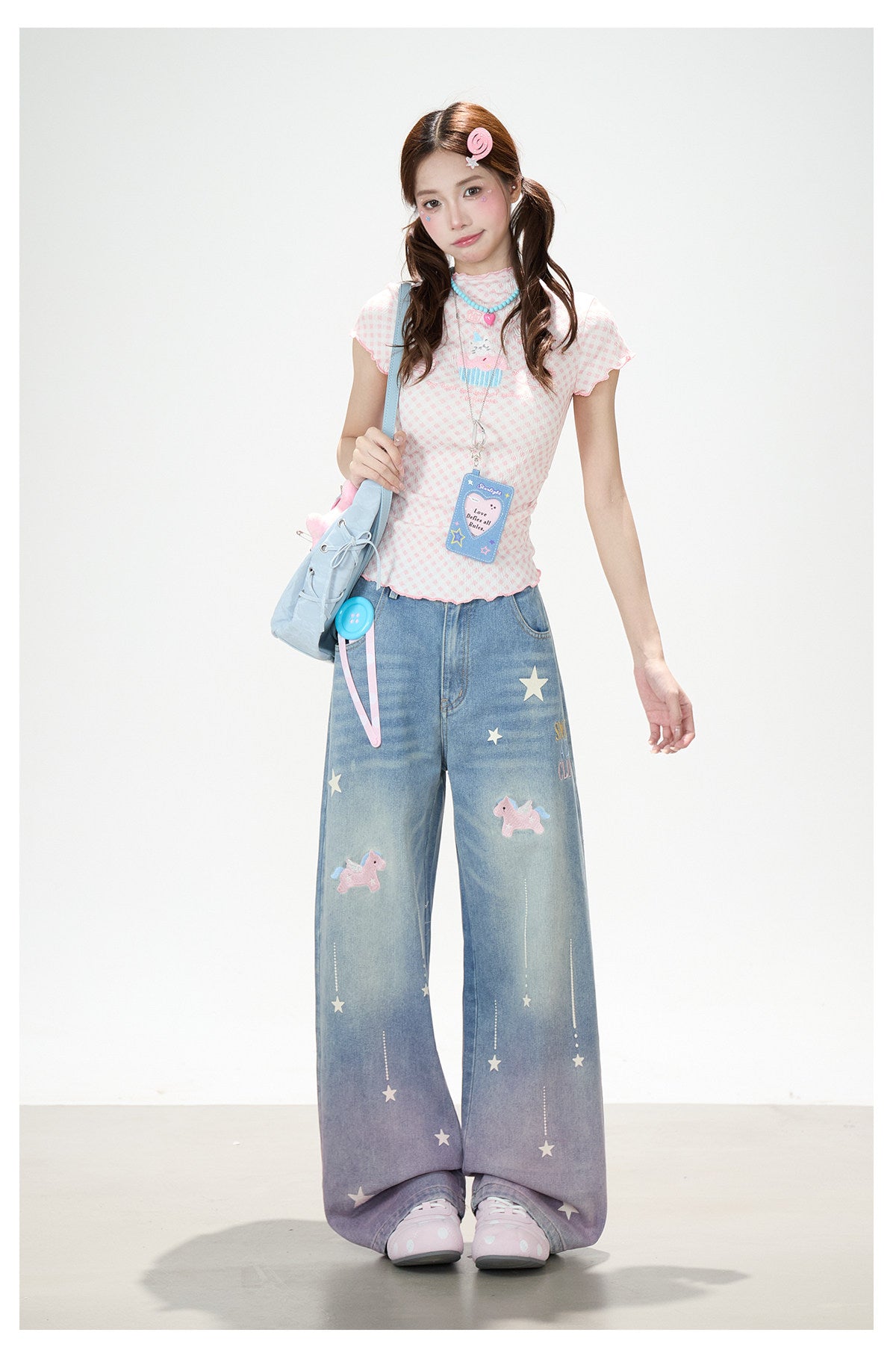 Dreamy Unicorn Star Washed Wide-Leg Jeans