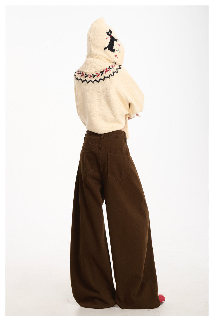 Curved-Leg Wide-Leg Pants with Detachable Tie