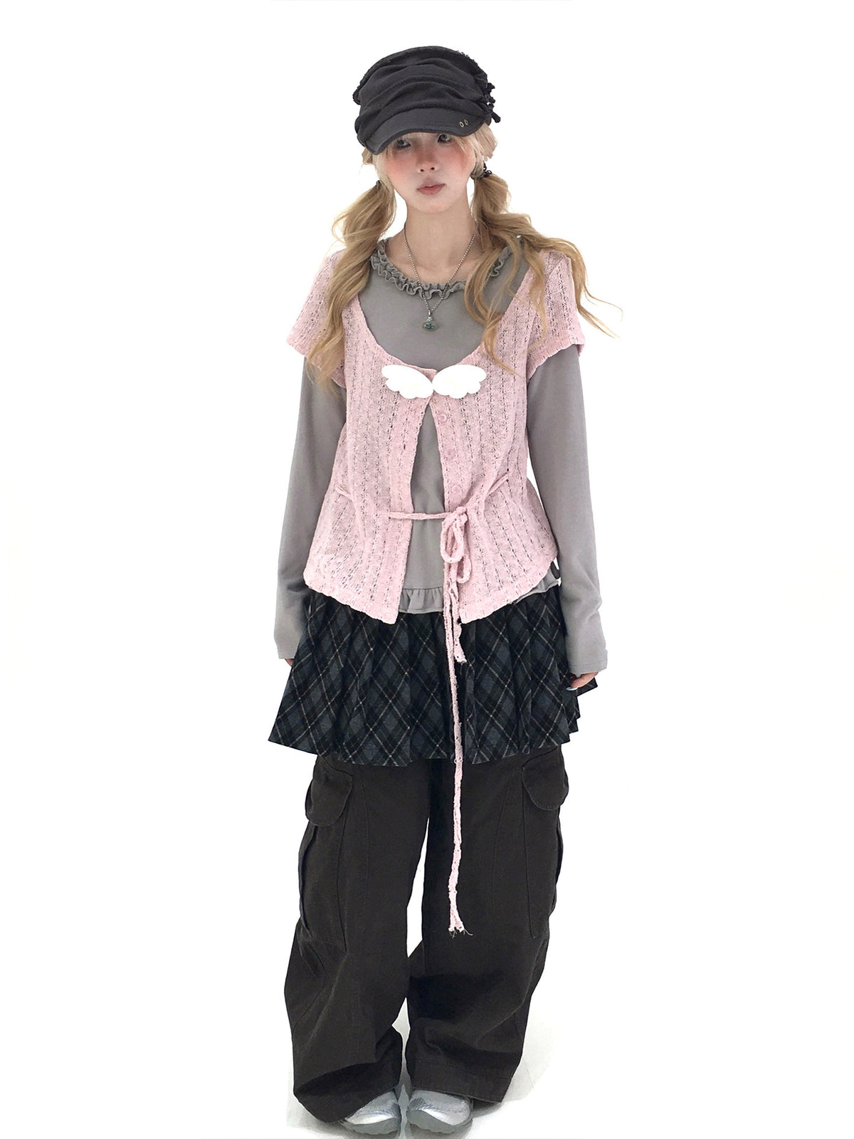 Blush Angel Wing Faux-Layer Knit Long Sleeve Top