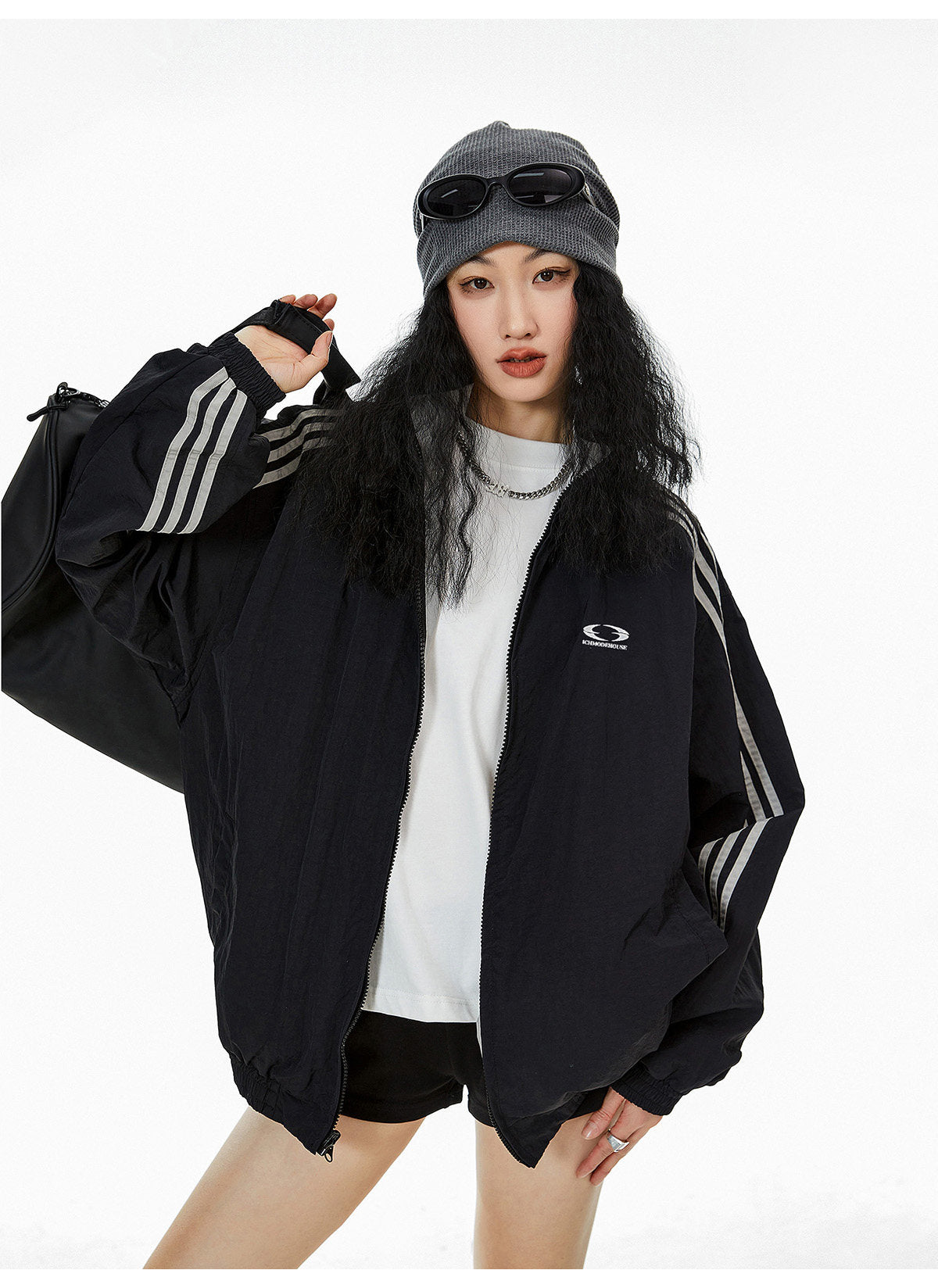 Reversible Nylon Stadium Jacket — 3-Stripe Embroidery