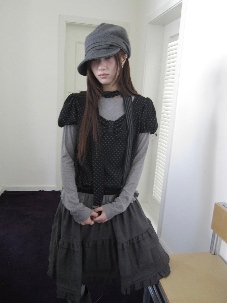 Polka Dot Layered Two-Piece Top Set with Scarf