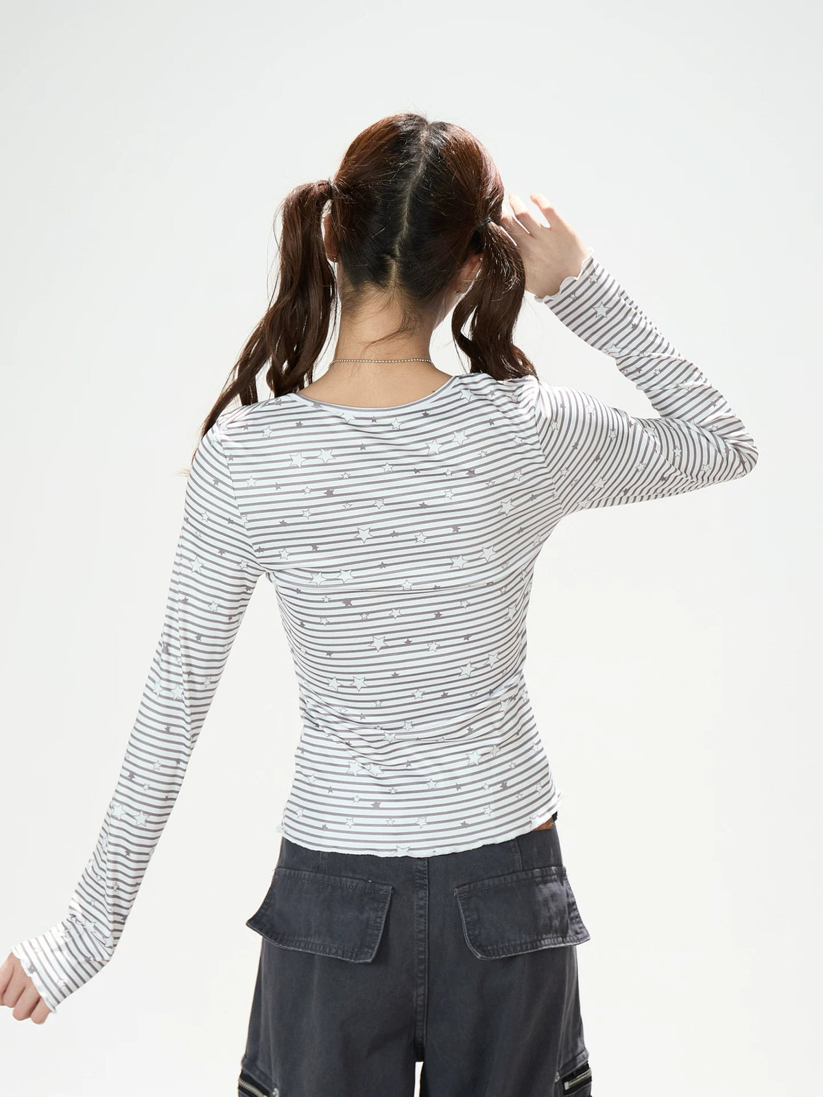 Star Stripe Long Sleeve Top & Blue Wide-Leg Pants