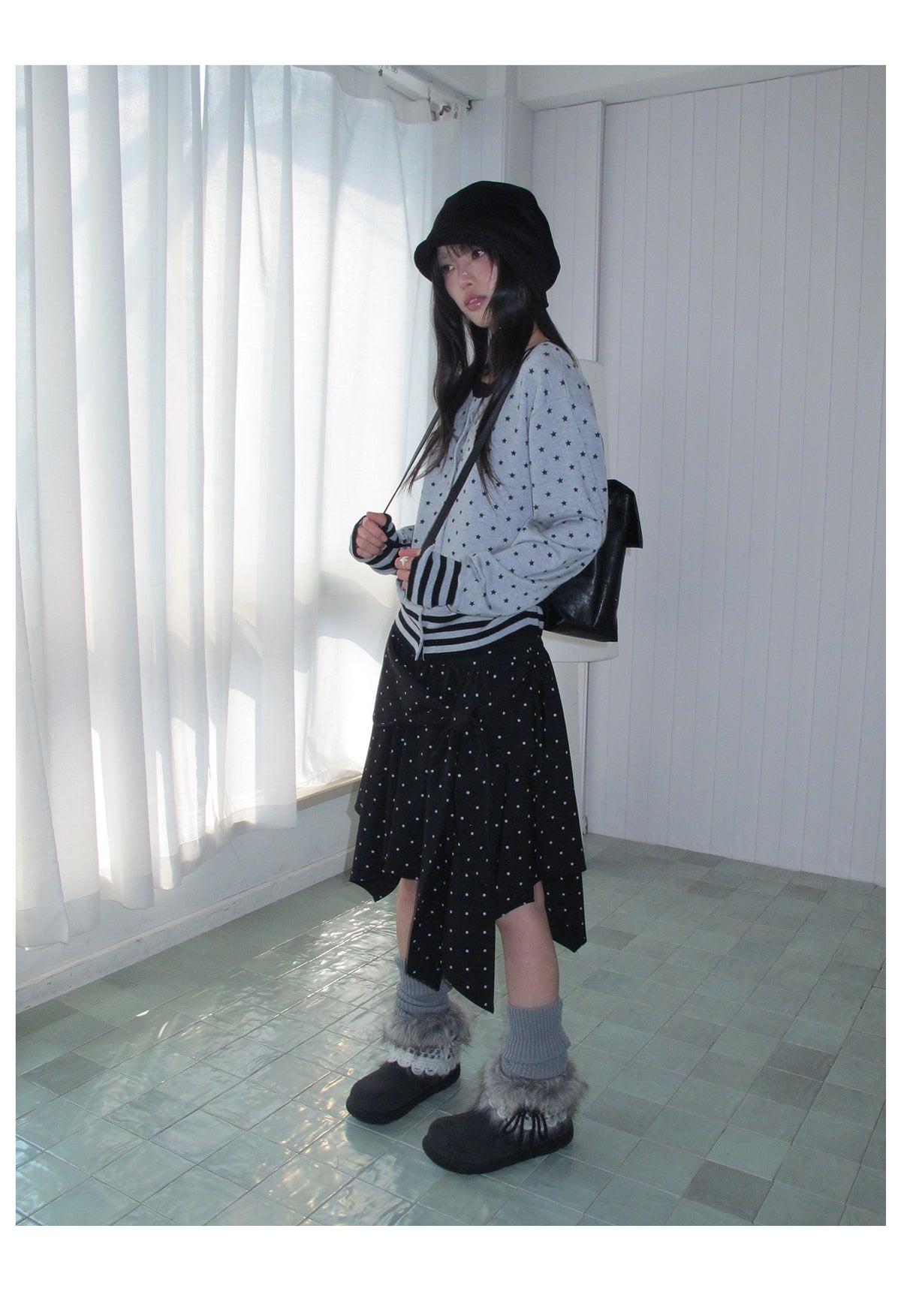 Star Print Contrast-Trim Knit Cardigan
