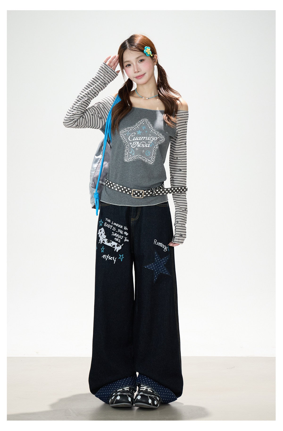 Puppy & Star Graphic Washed Wide-Leg Jeans