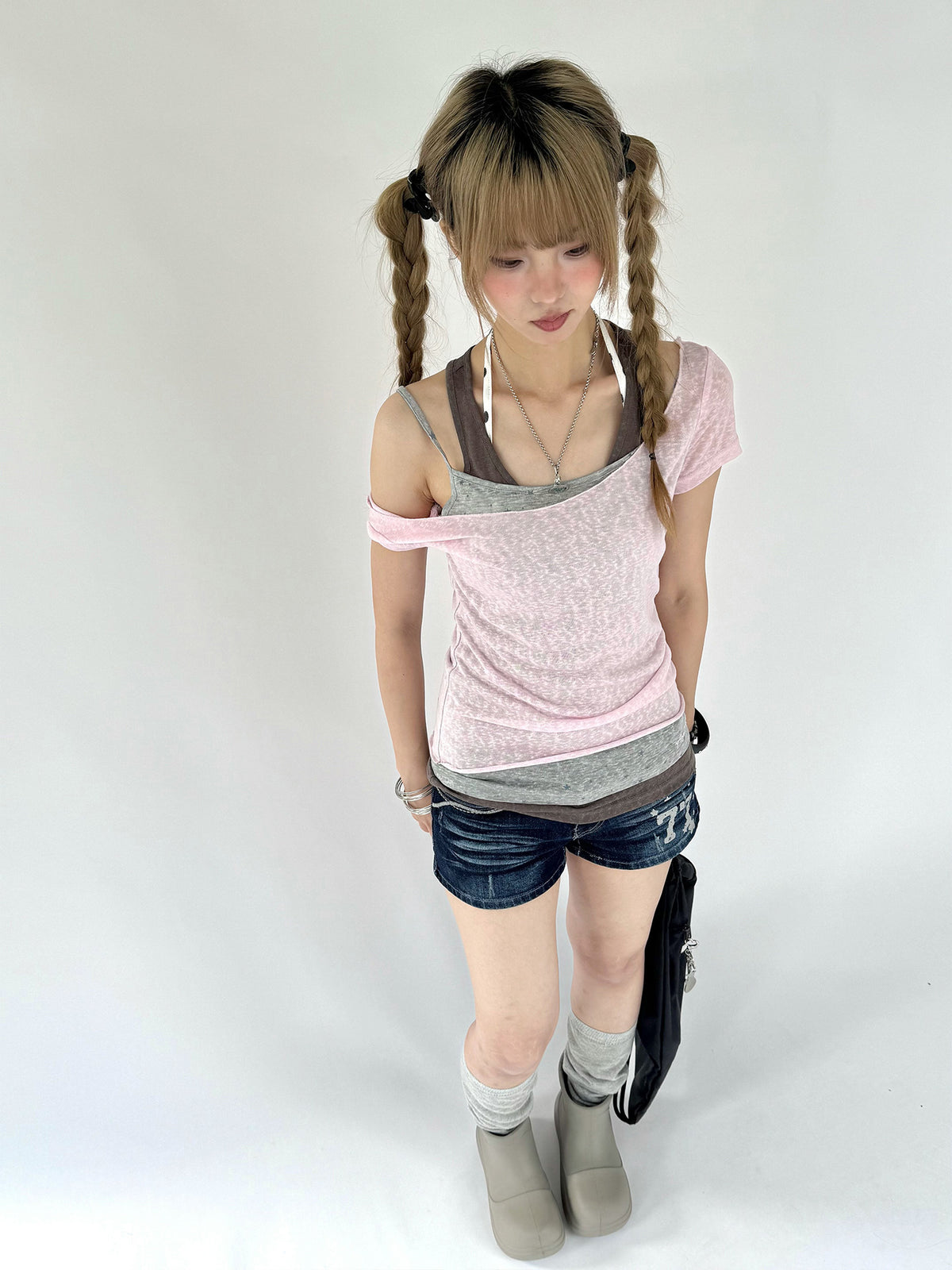 Dusty Pink Triple-Layer Short Sleeve Top