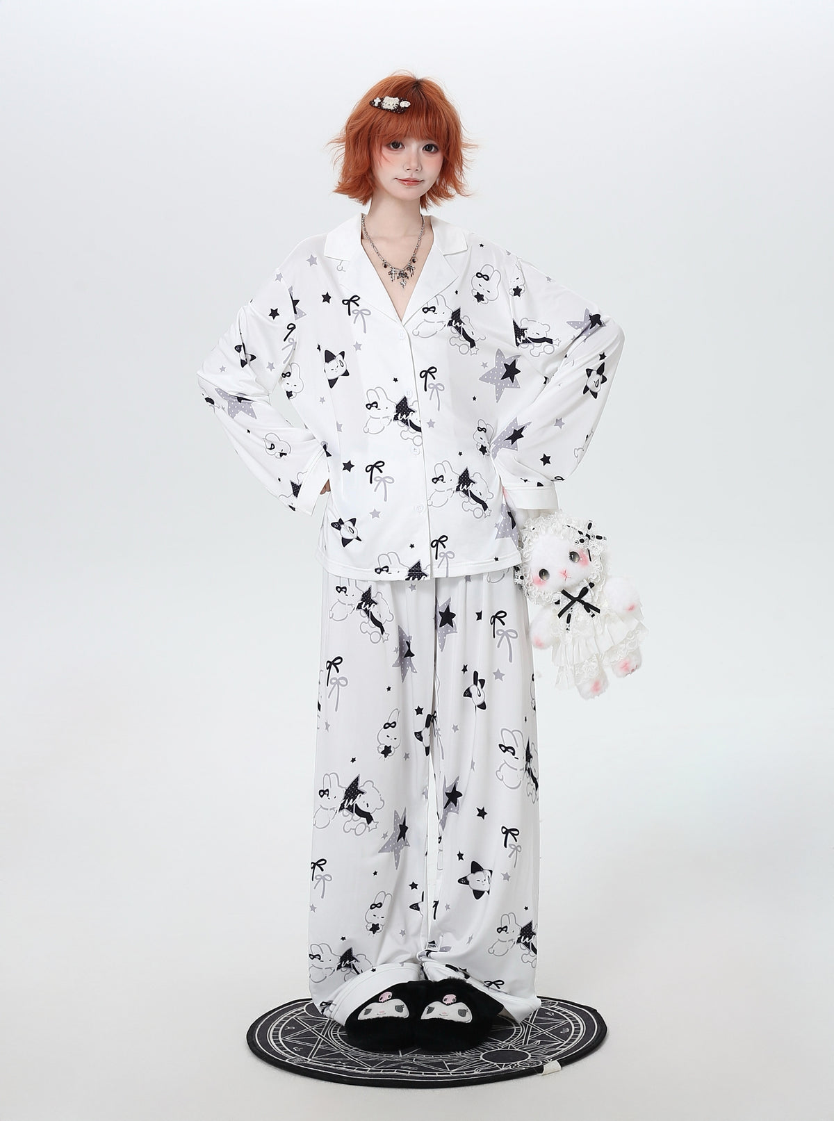 Bunny Star Print Long-Sleeve Pajama Set