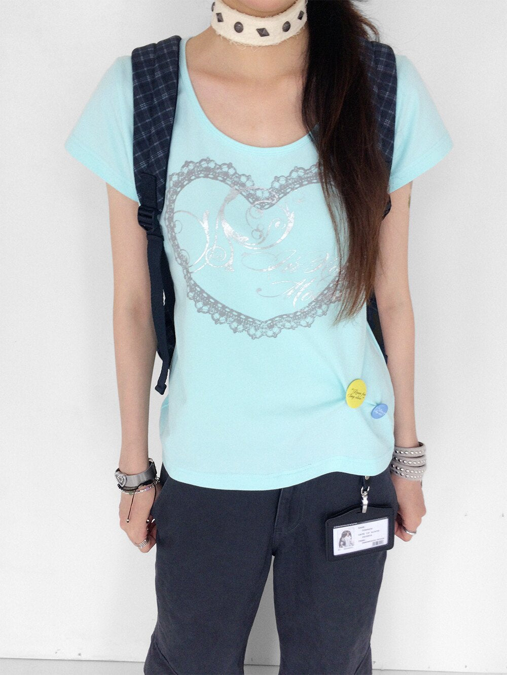 Silver Lace Heart Scoop-Neck Fitted Tee