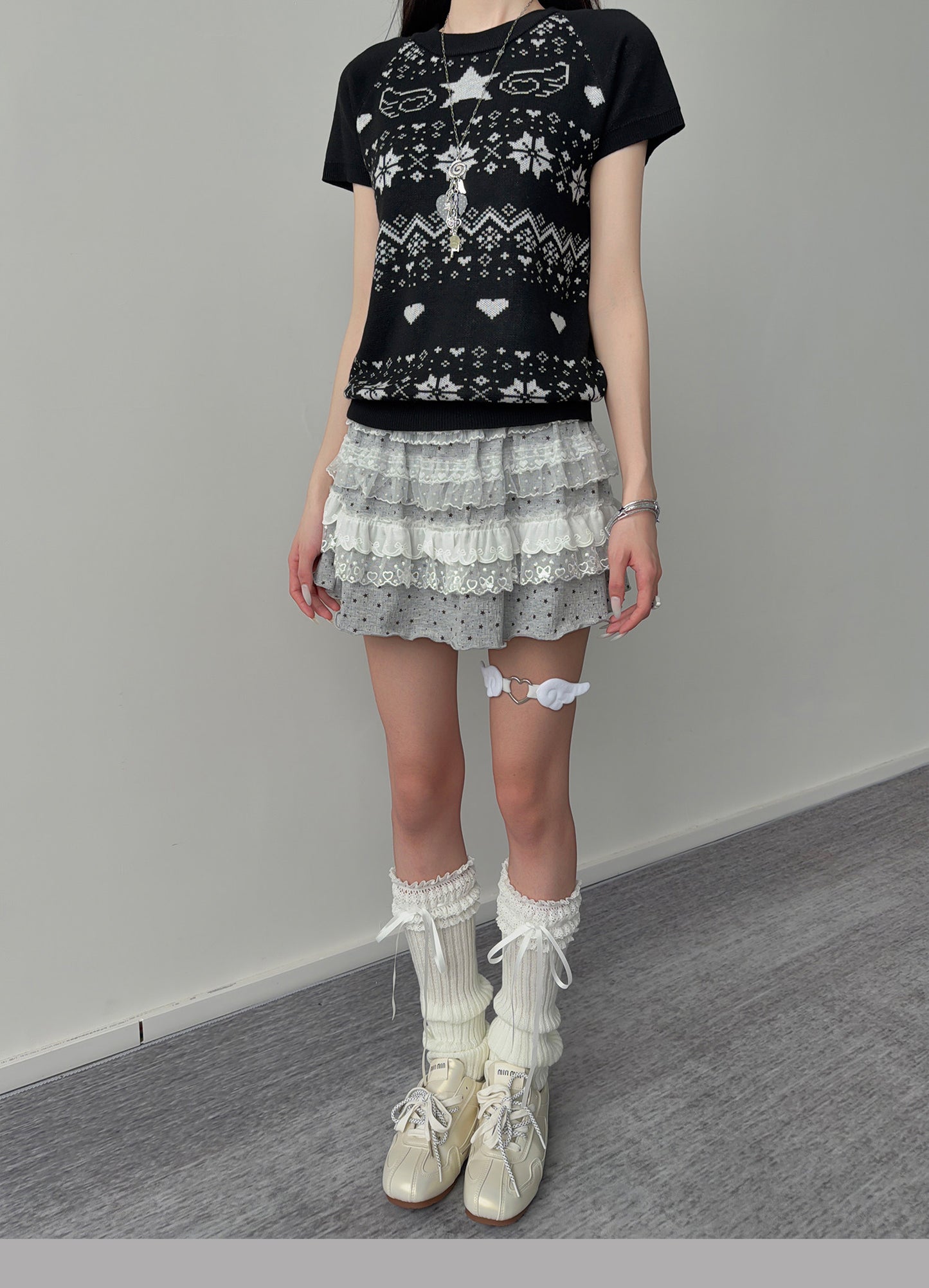 Star Wing Fair Isle Short-Sleeve Knit Top