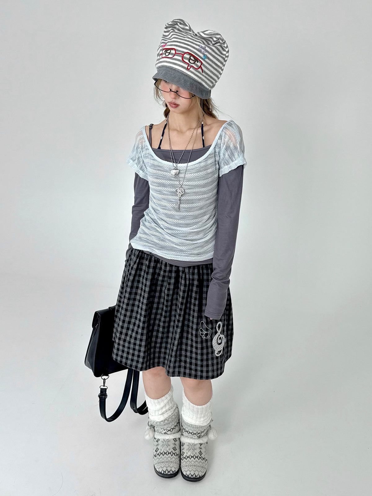Asymmetric Mesh Faux-Layered Long Sleeve Top