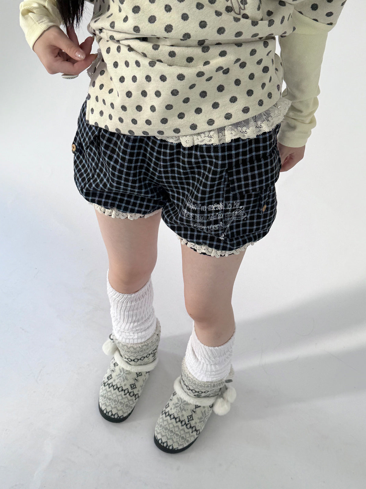Plaid Lace-Trim Bloomer Shorts