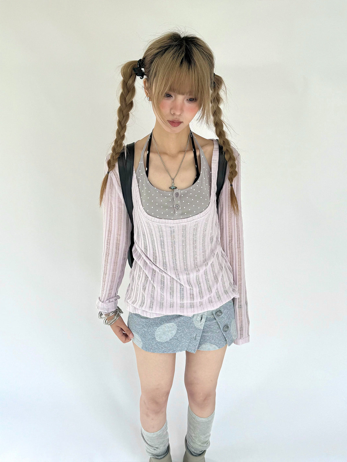Circle Dot Button Wrap Mini Skort