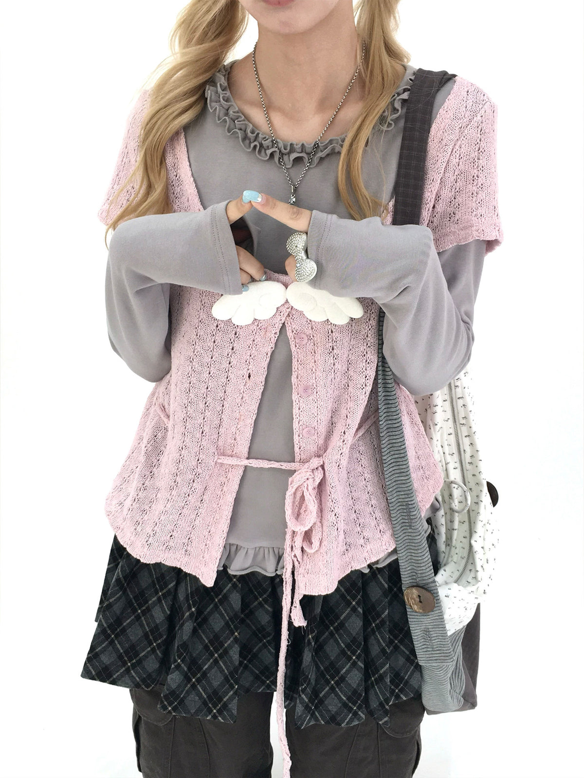 Blush Angel Wing Faux-Layer Knit Long Sleeve Top
