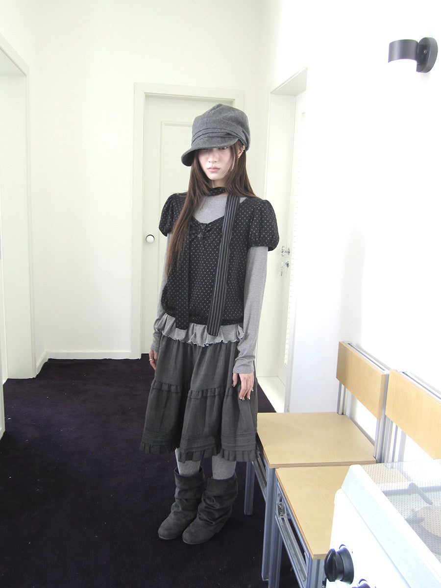 Polka Dot Layered Two-Piece Top Set with Scarf