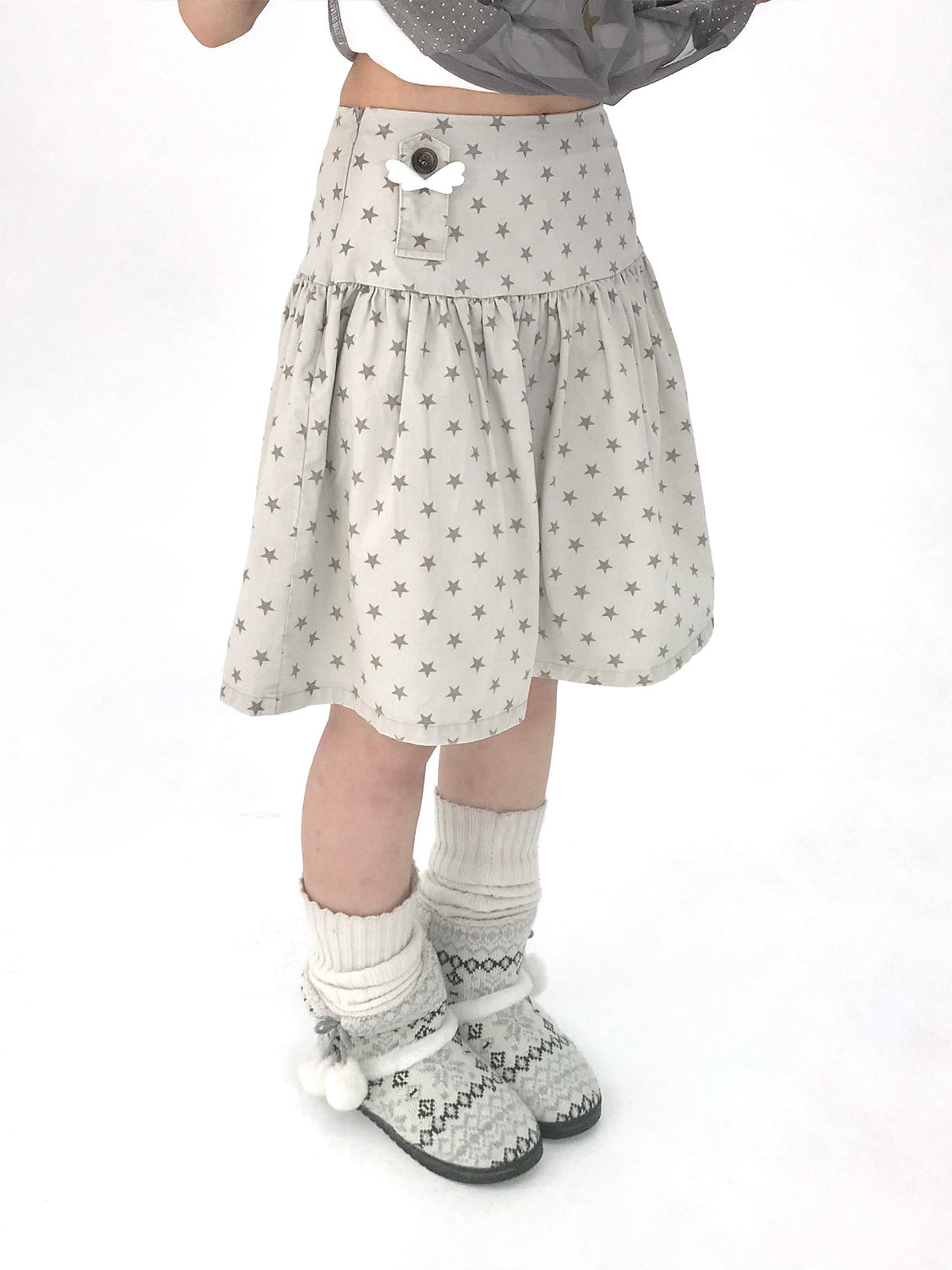 Star Print Drop-Waist A-Line Skirt