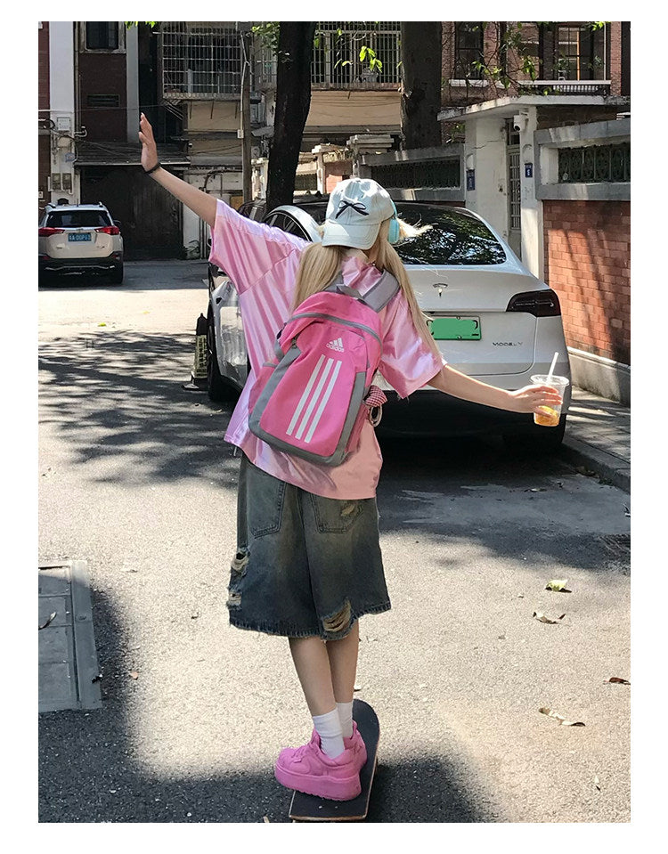 Anime Girl Jersey — Y2K Glossy V-Neck