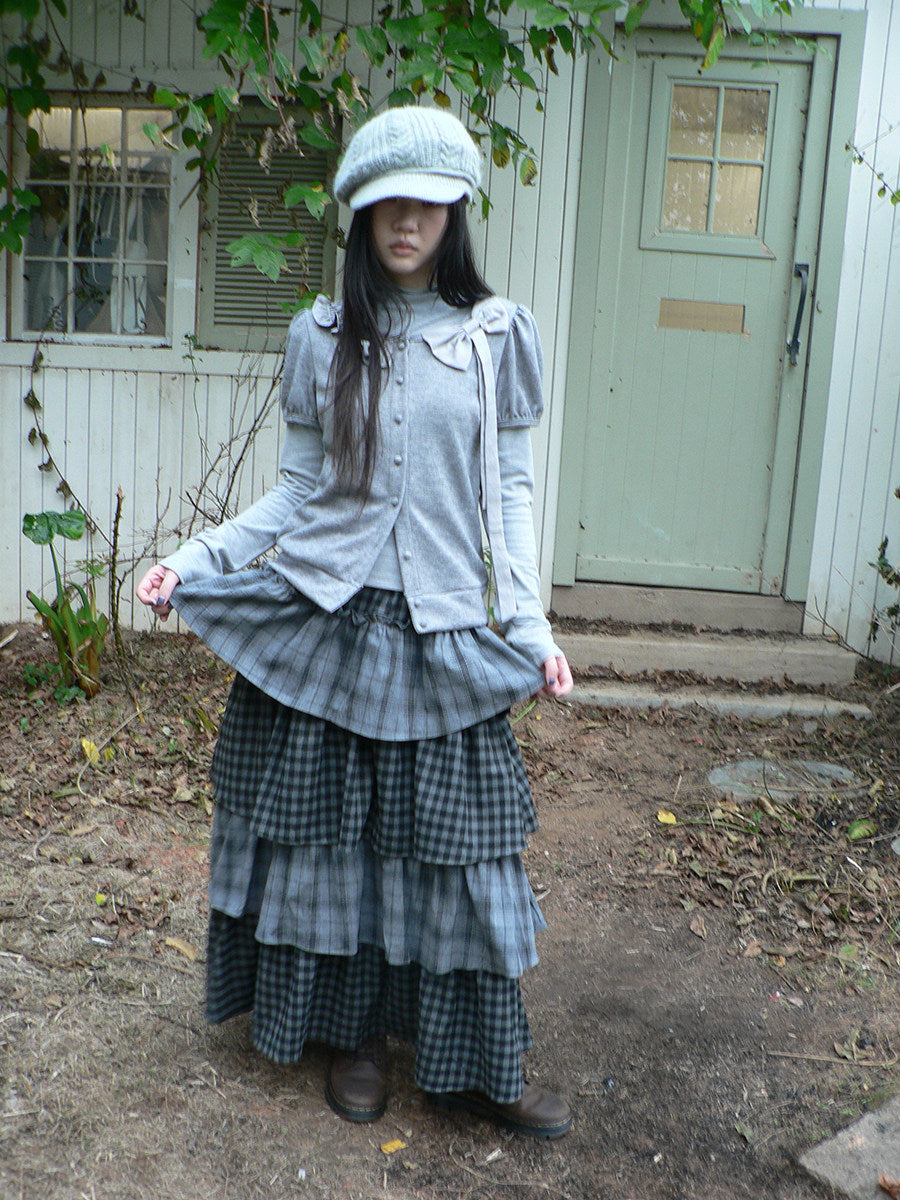 Bow-Detail Knit Cardigan & Long Sleeve Two-Piece Set