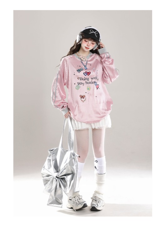 Doing Well Jersey Top — heart graphics, oversized fit