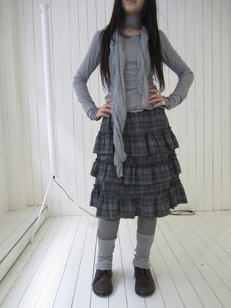 Vintage Gray Plaid Tiered Ruffle Skirt