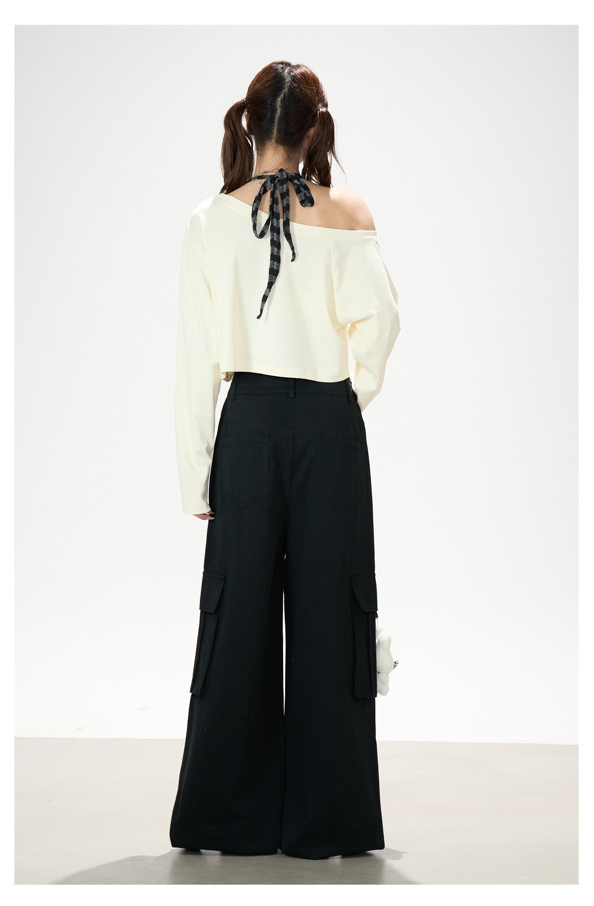Cartoon Patch Embroidered Wide-Leg Cargo Pants