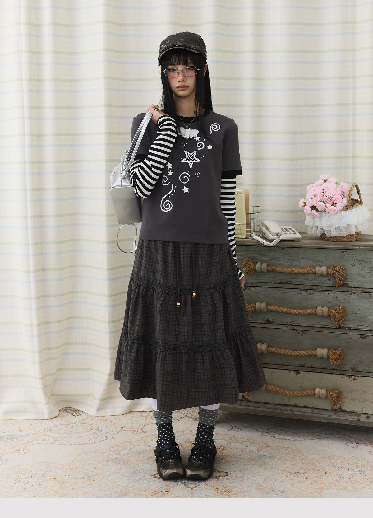 Star Swirl Layered Stripe Long Sleeve Top