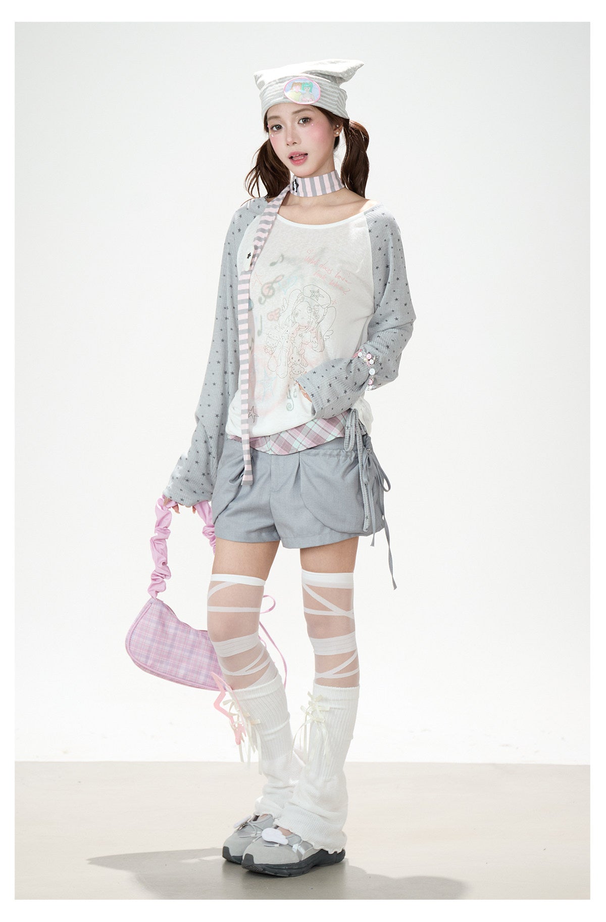 Dreamy Star Raglan Long Sleeve Top & Gray Striped Star Flare Pants