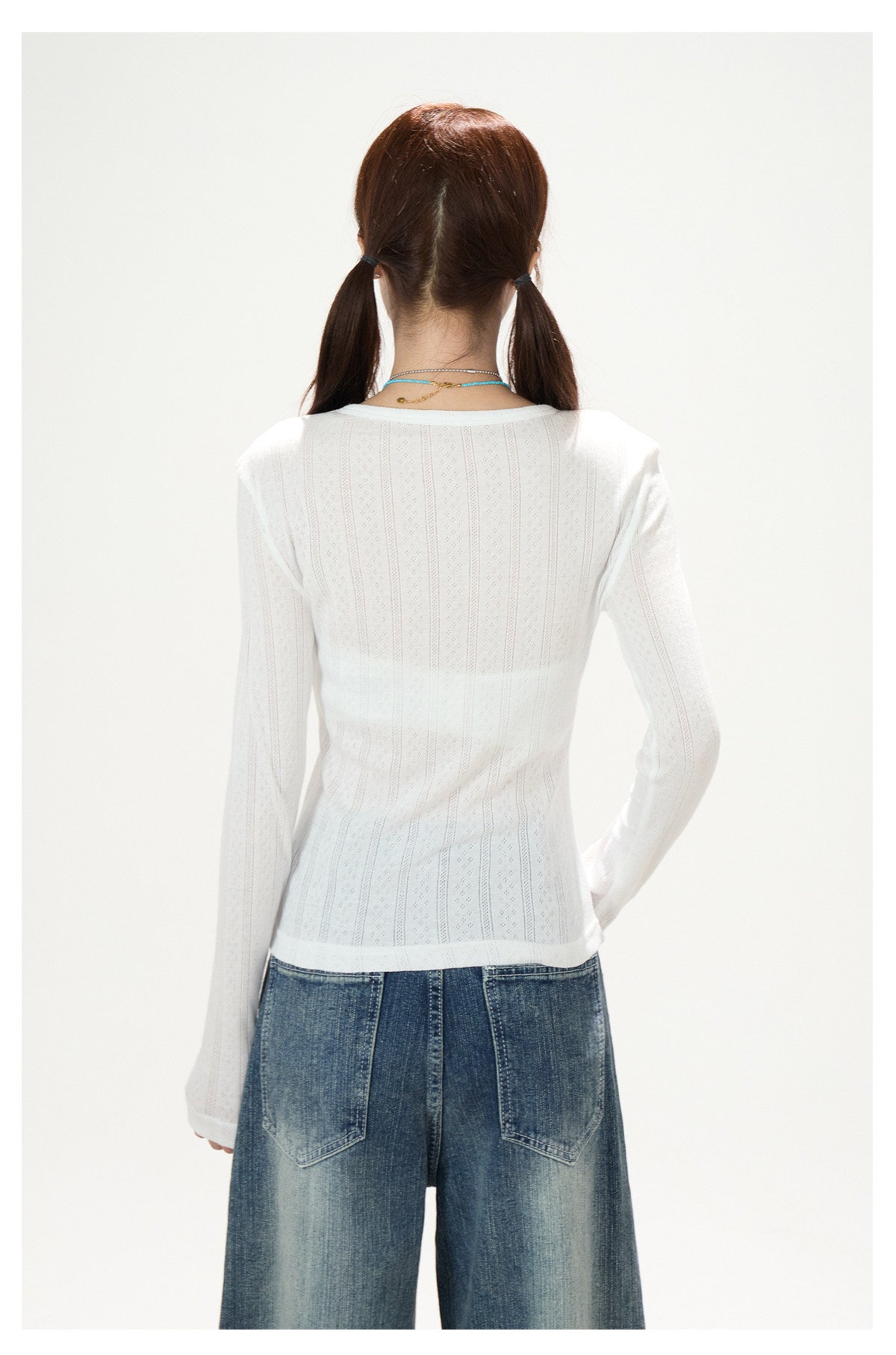 Sheer Cat Doodle Long Sleeve Top, Polka-Dot Cami & Washed Wide-Leg Jeans