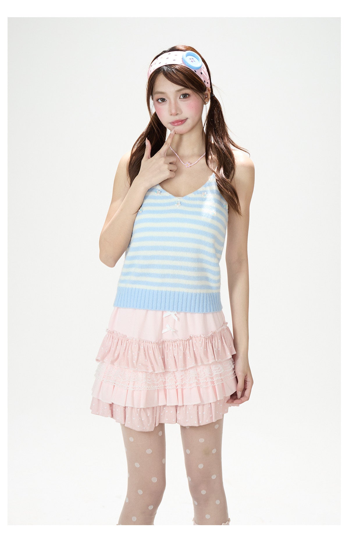 Soft Stripe Knit Vest & Long Sleeve Layered Two-Piece Set