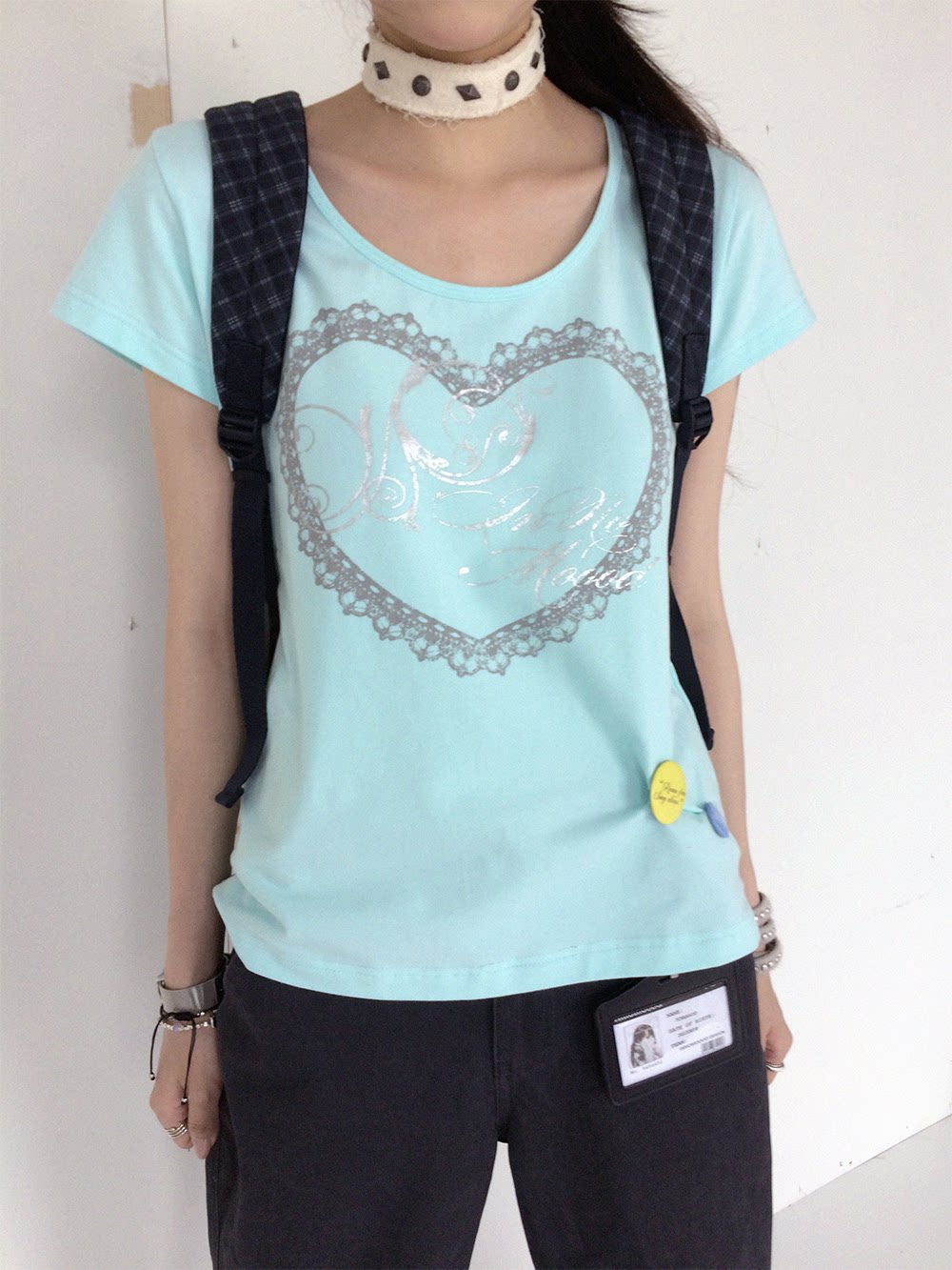 Silver Lace Heart Scoop-Neck Fitted Tee