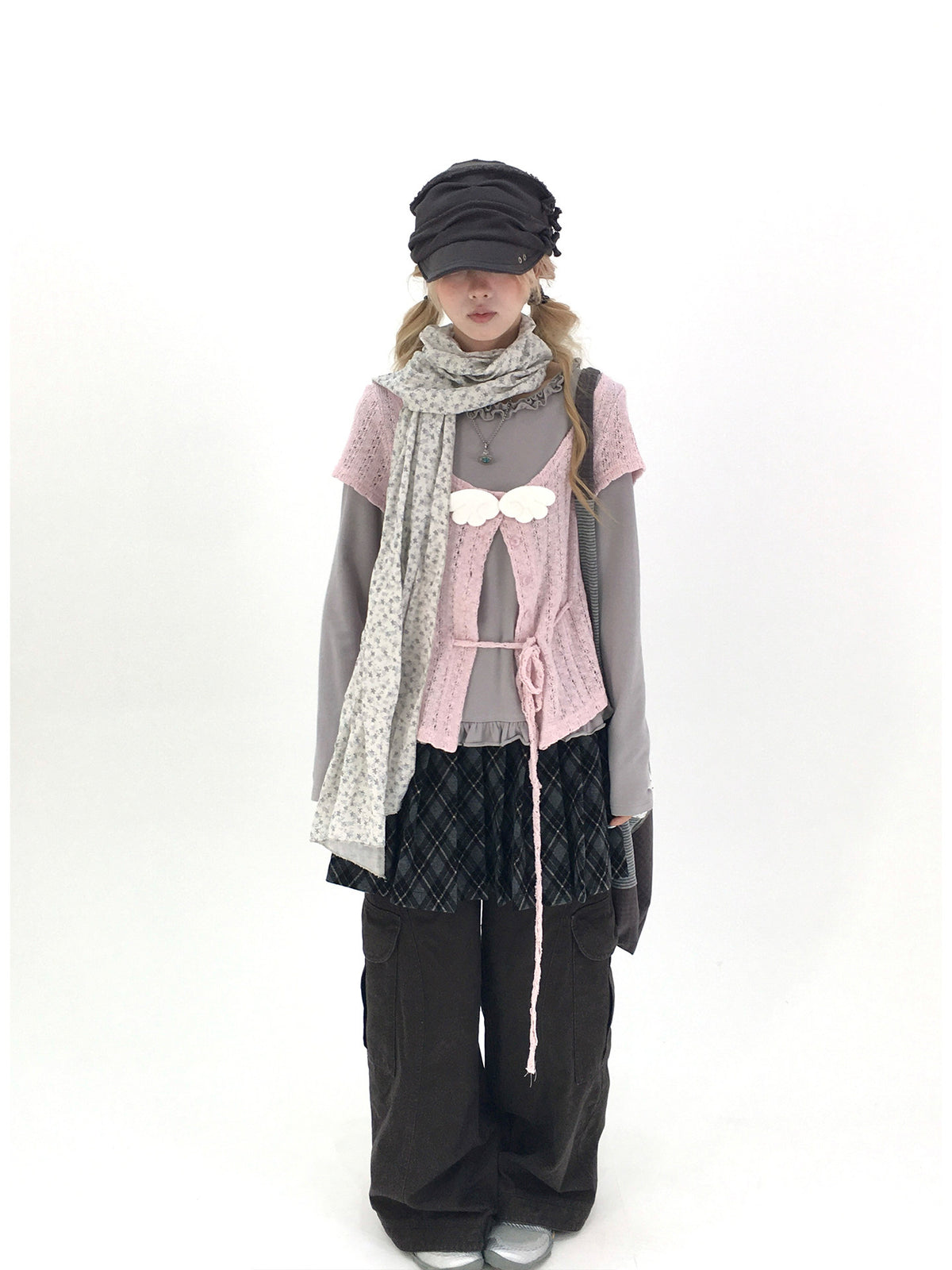 Blush Angel Wing Faux-Layer Knit Long Sleeve Top