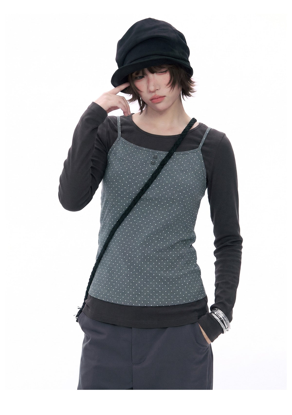 Polka Dot Cami & Long Sleeve Layering Set