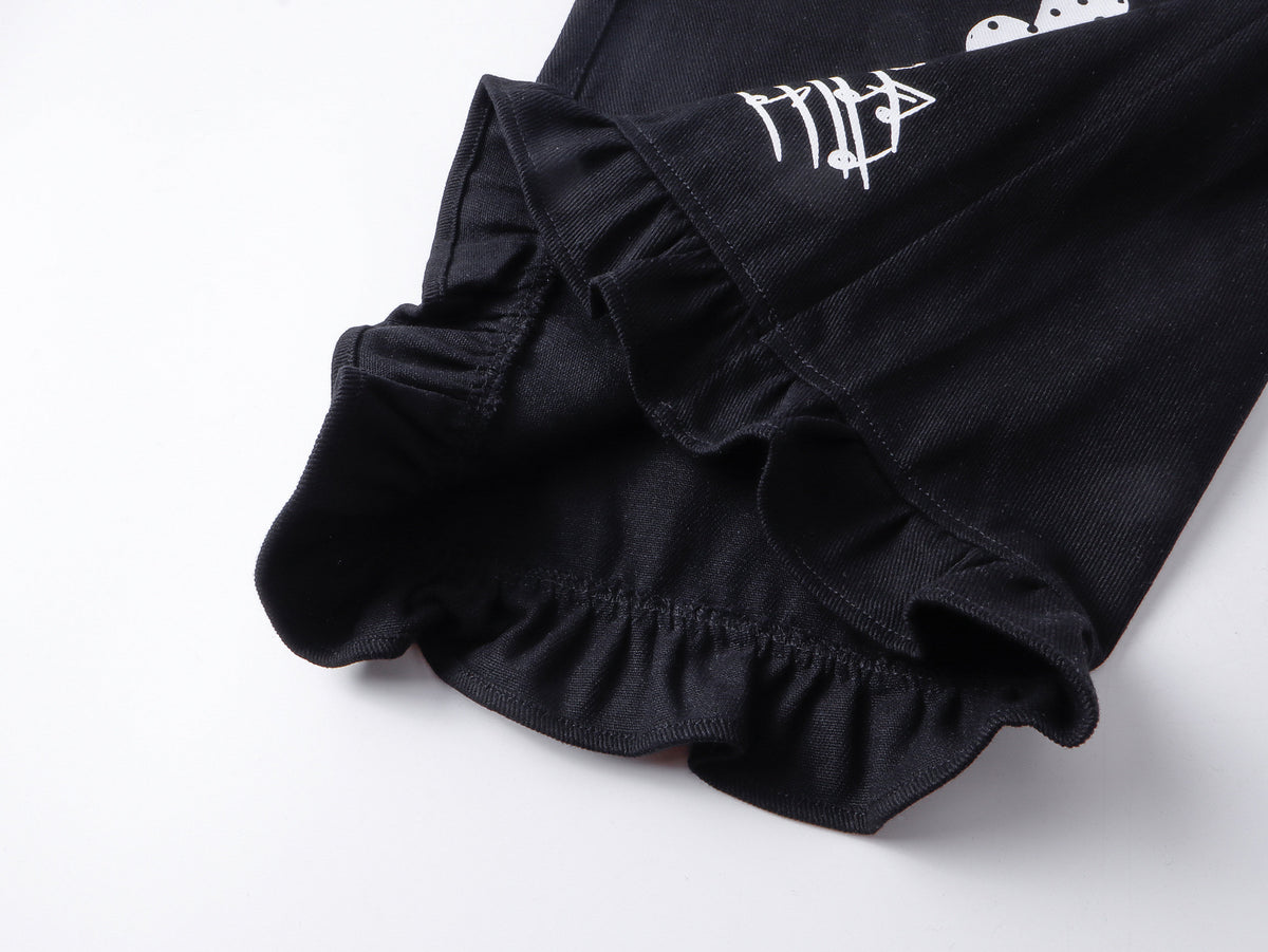 Music Cat Ruffle Capri Jeans with Star Belt