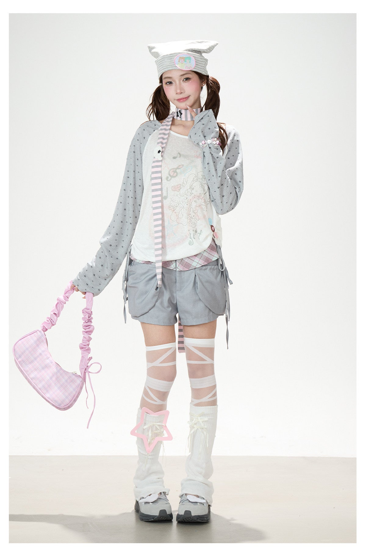 Dreamy Star Raglan Long Sleeve Top & Gray Striped Star Flare Pants