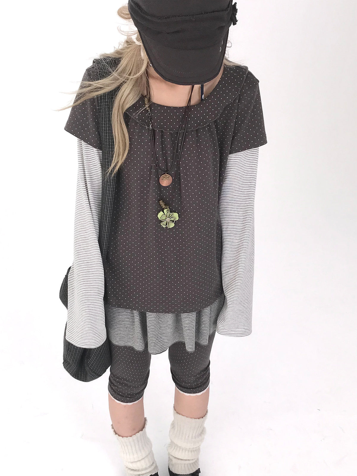 Polka Dot Striped Ruffle Layered Long Sleeve Top