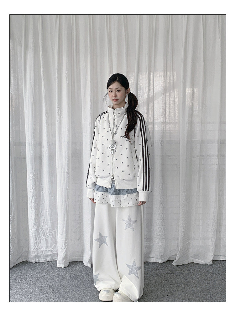 Star Print Double-Zip Track Jacket