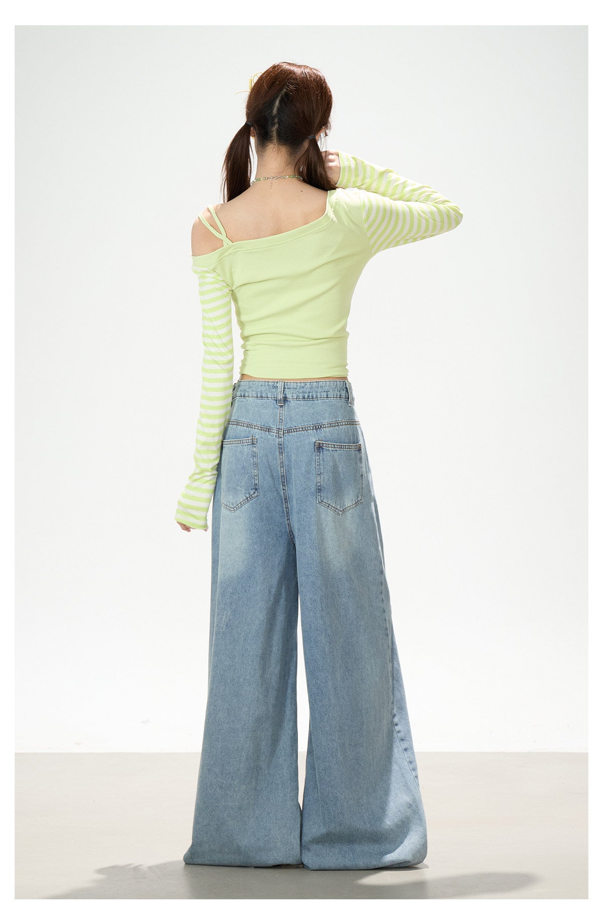 Music Note & Star Embroidered Washed Wide-Leg Jeans