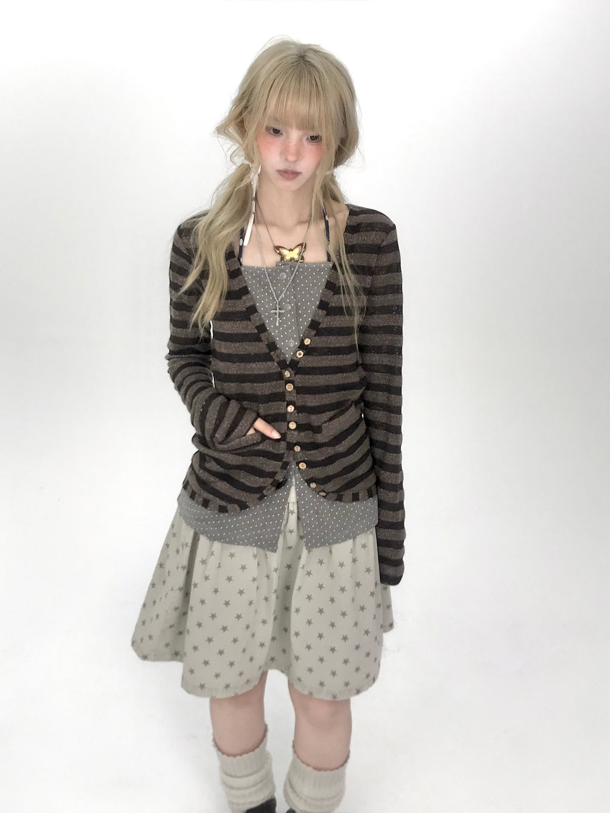 Star Print Drop-Waist A-Line Skirt